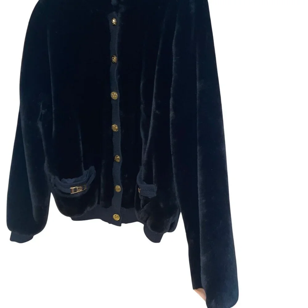 St John Vintage Womens Jacket Size Large Black Bomber Pockets Casual Faux Fur - Picture 15 of 16